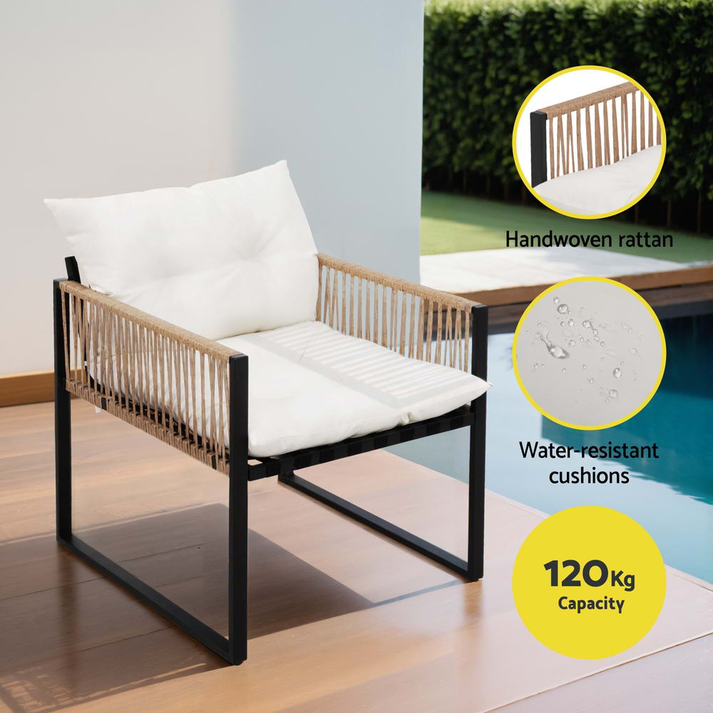 4PC Outdoor Bistro Sofa Chair Set - Black & White - Homecoze