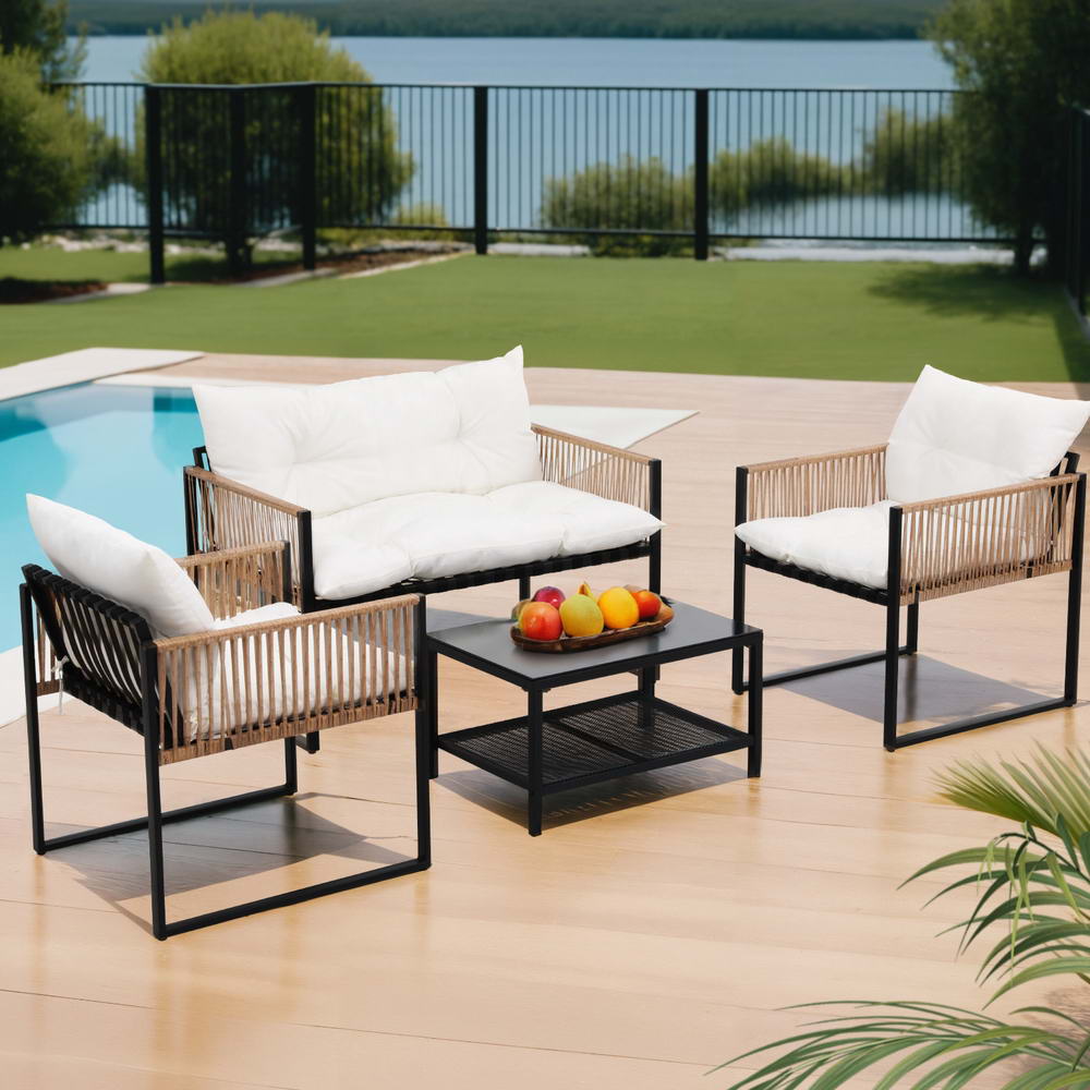 4PC Outdoor Bistro Sofa Chair Set - Black & White - Homecoze