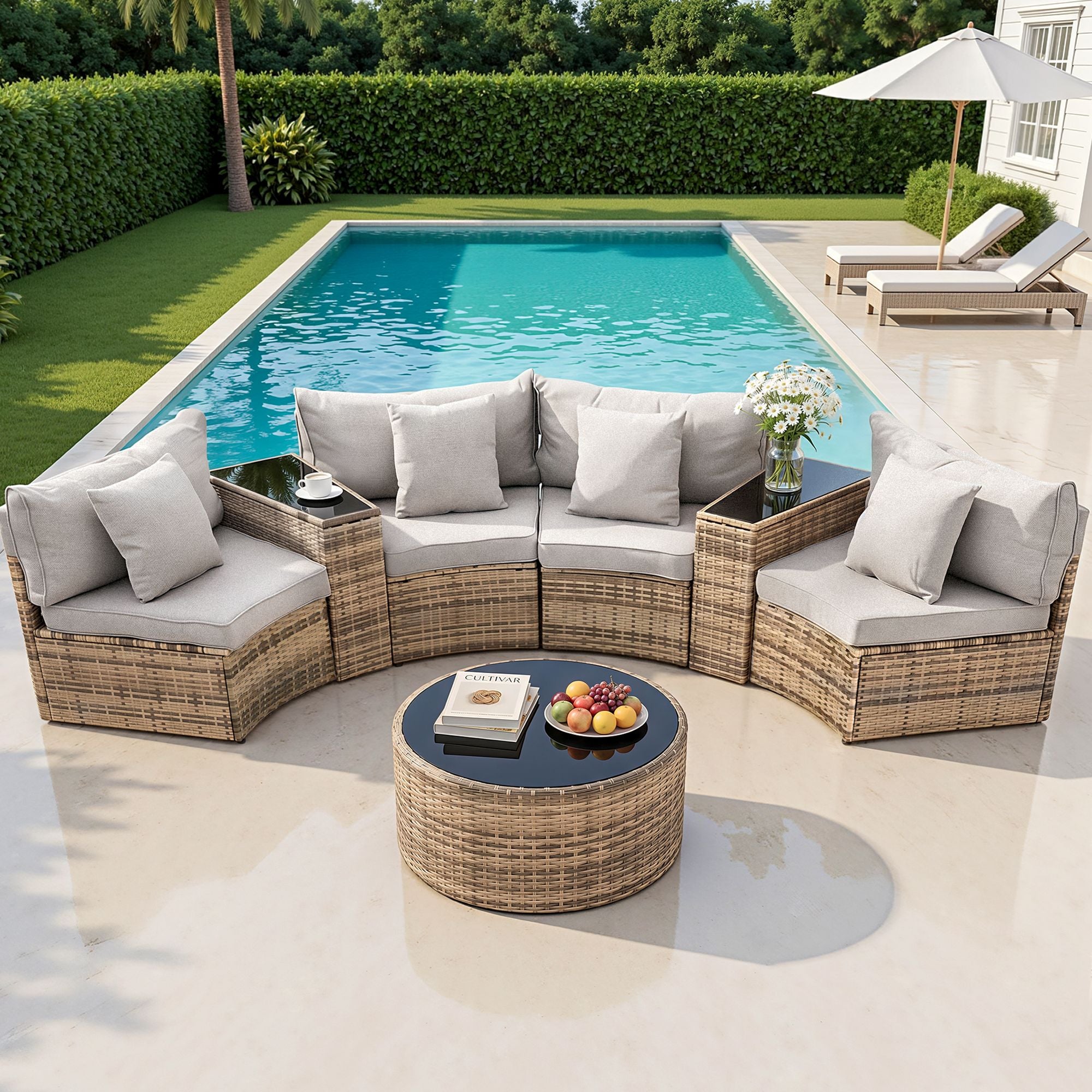 4-Seat Modular Outdoor Sofa Set - Brown