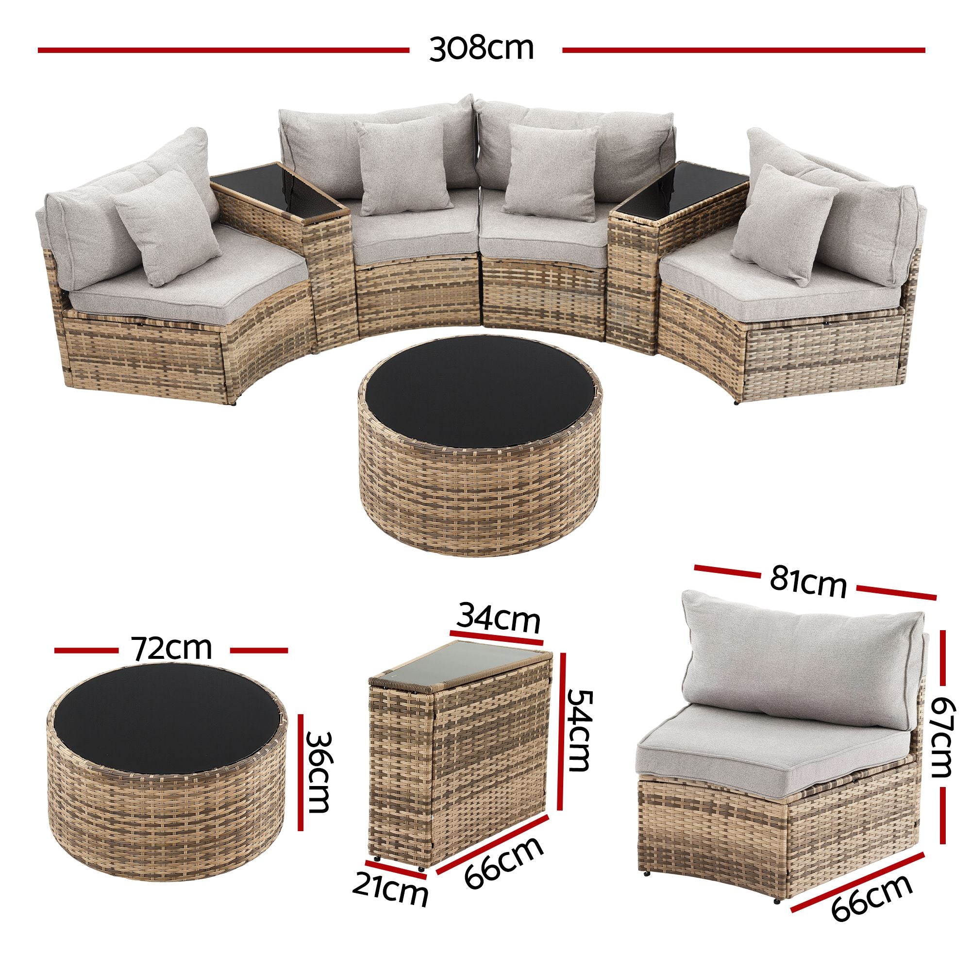 4-Seat Modular Outdoor Sofa Set - Brown