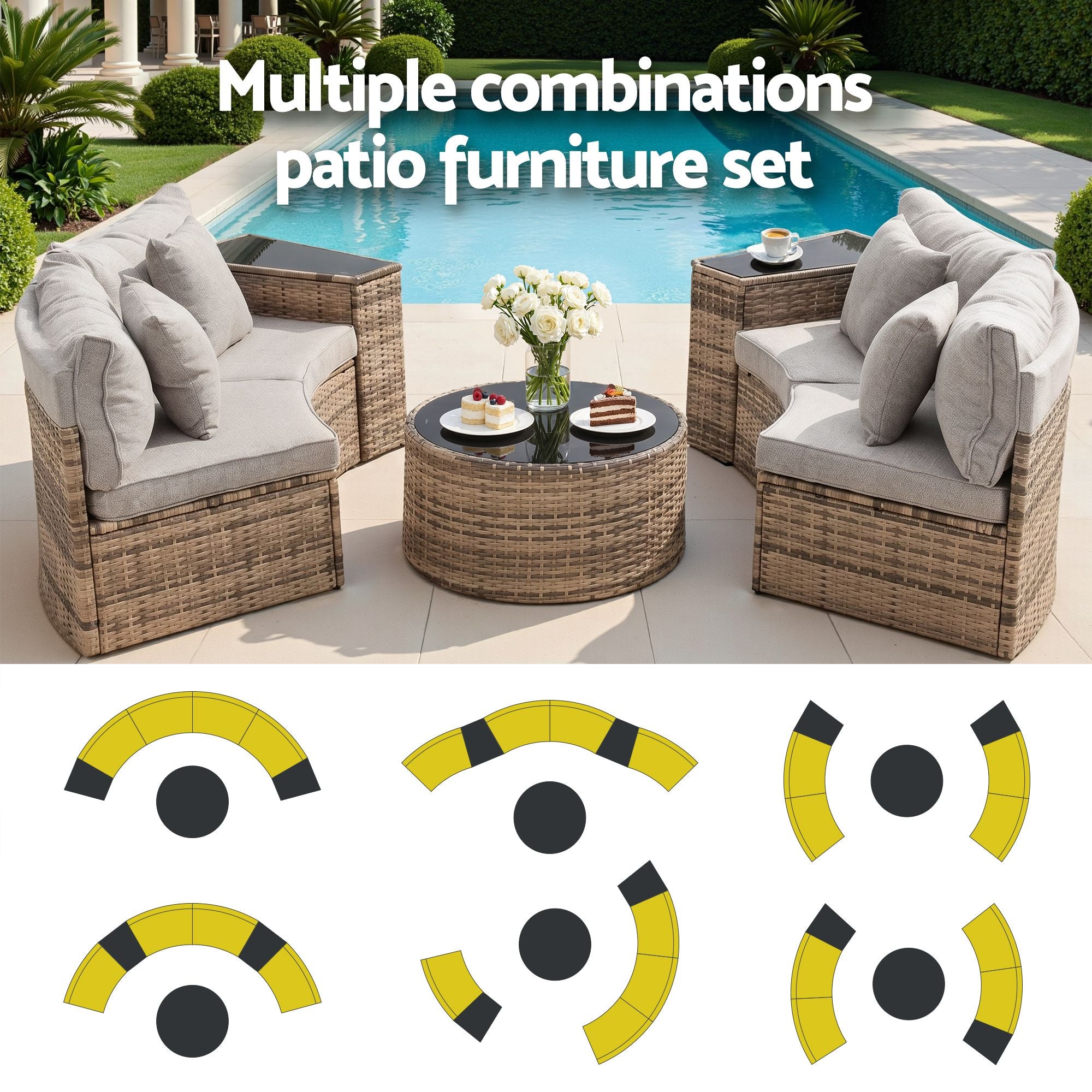 4-Seat Modular Outdoor Sofa Set - Brown