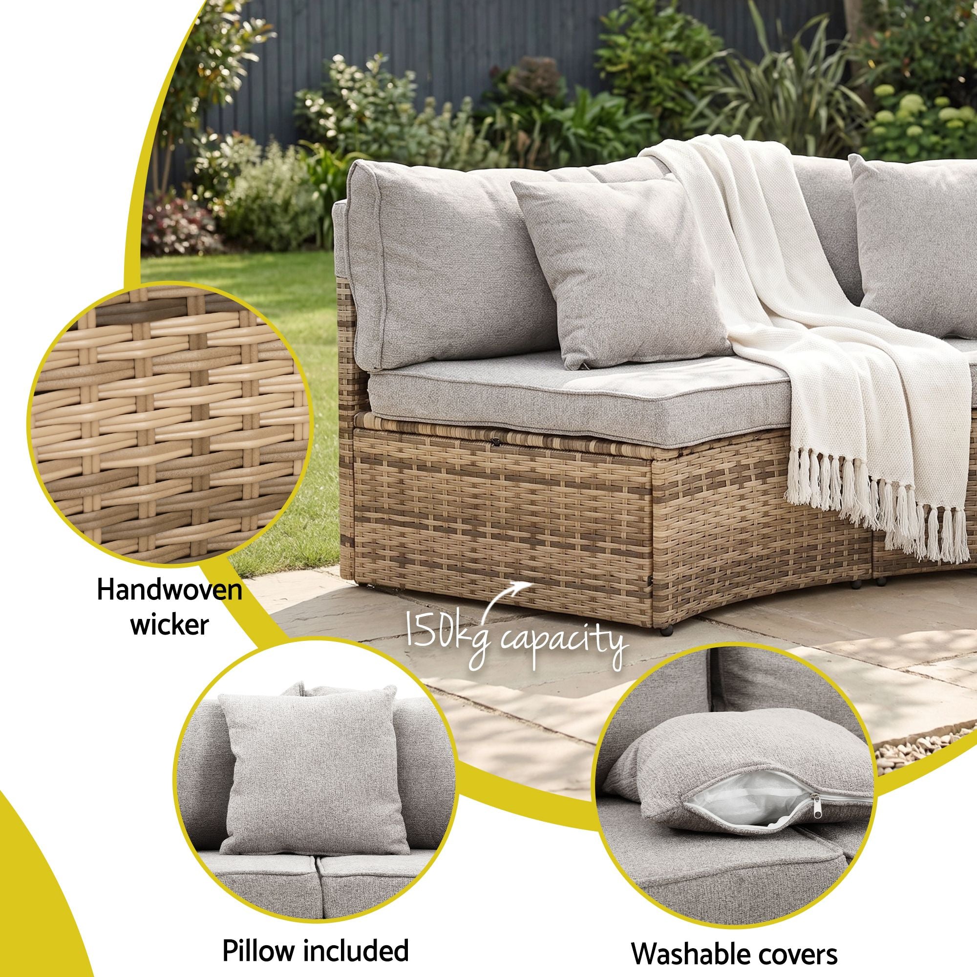 4-Seat Modular Outdoor Sofa Set - Brown