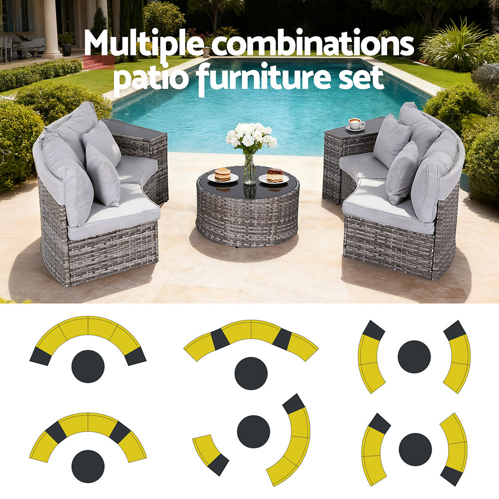 4-Seat Modular Outdoor Sofa Set - Grey - Homecoze