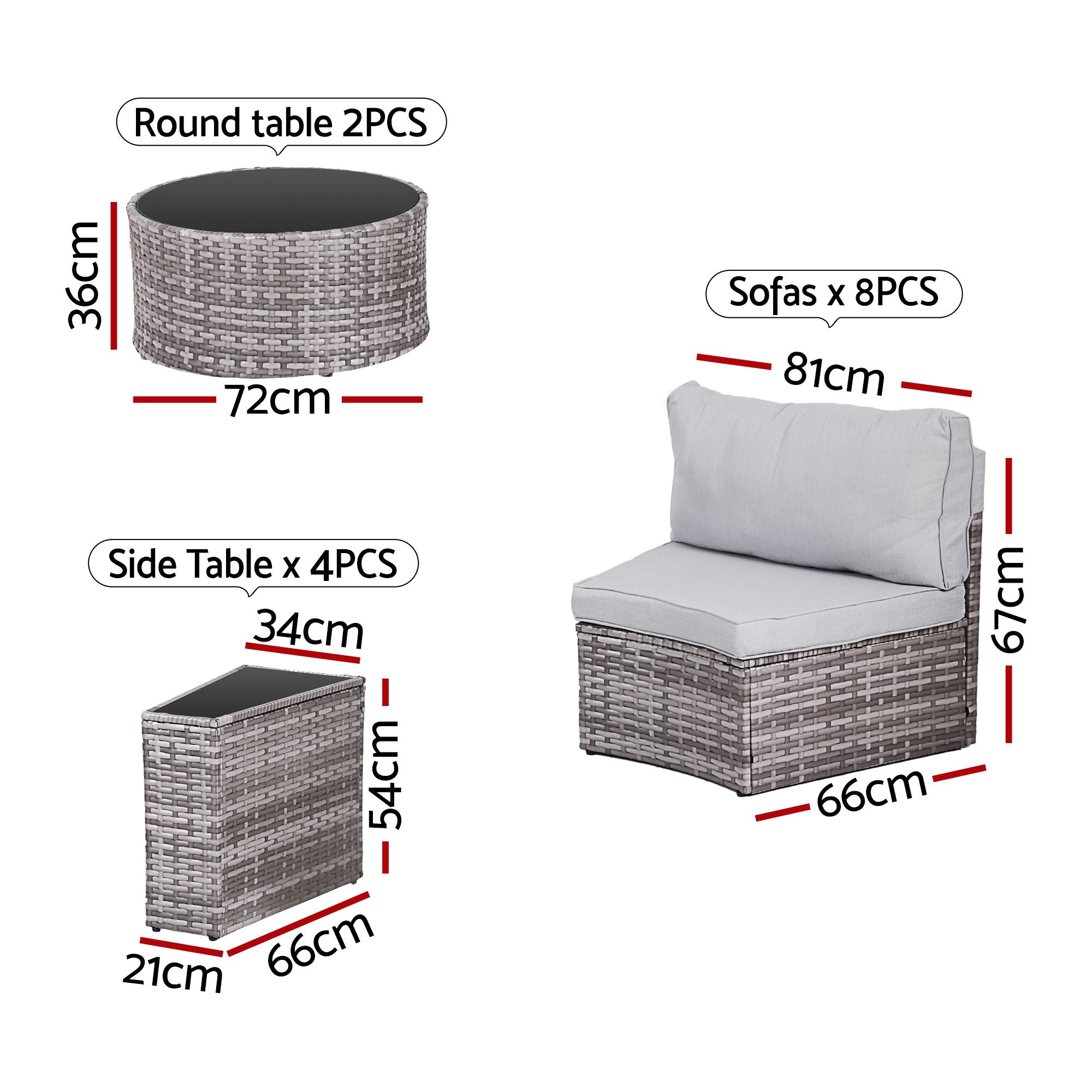 8-Seat Modular Outdoor Sofa Set 14PC - Grey