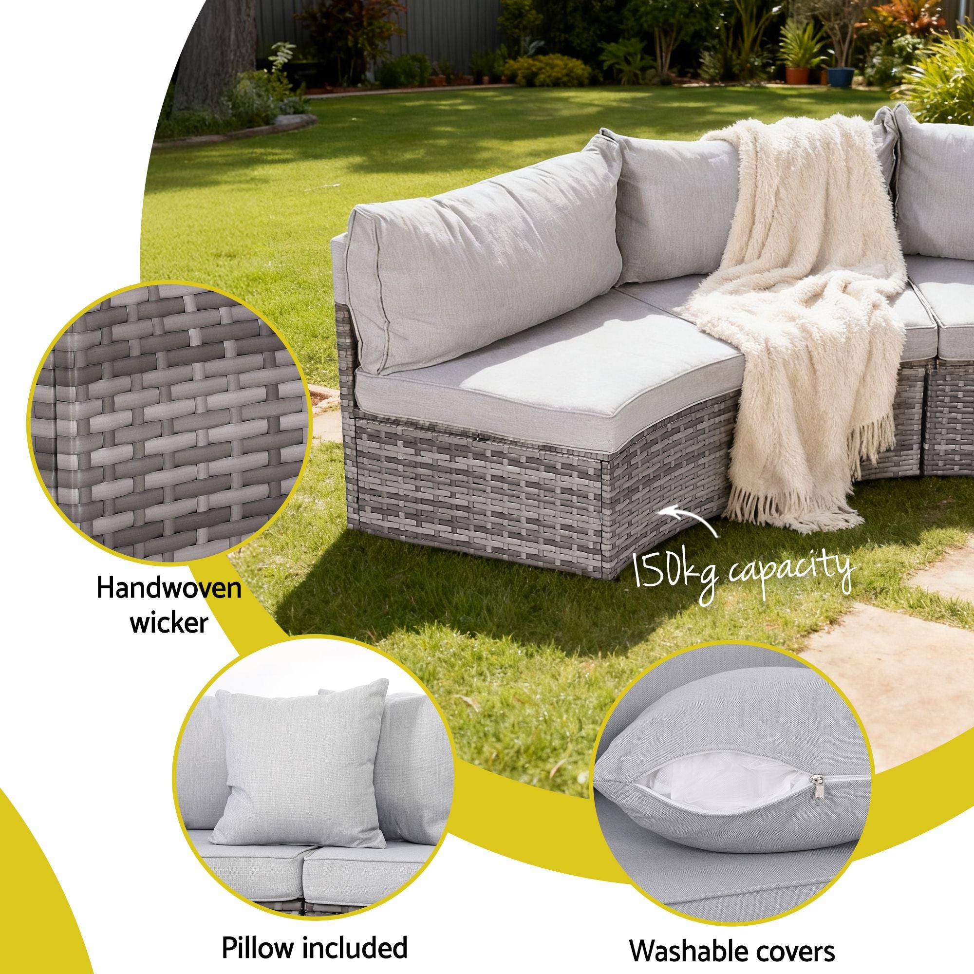 8-Seat Modular Outdoor Sofa Set 14PC - Grey