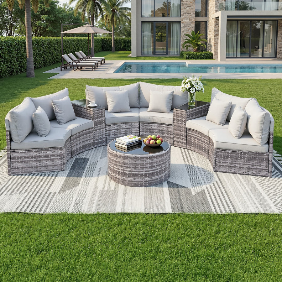 Gardeon 6 Seater Outdoor Sofa Set 9PCS Table Chair Set Garden Rattan Patio Furniture - Homecoze
