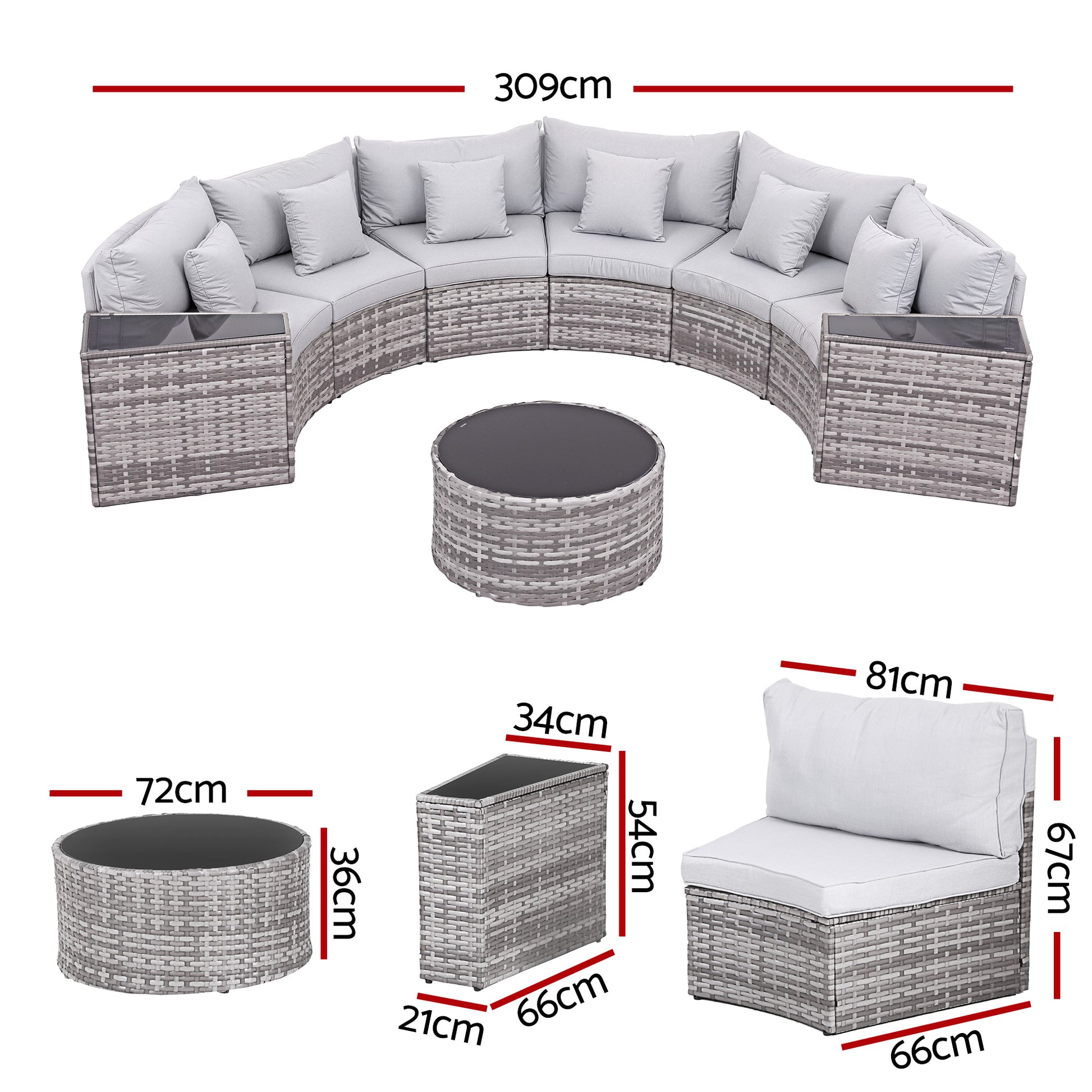 Gardeon 6 Seater Outdoor Sofa Set 9PCS Table Chair Set Garden Rattan Patio Furniture - Homecoze