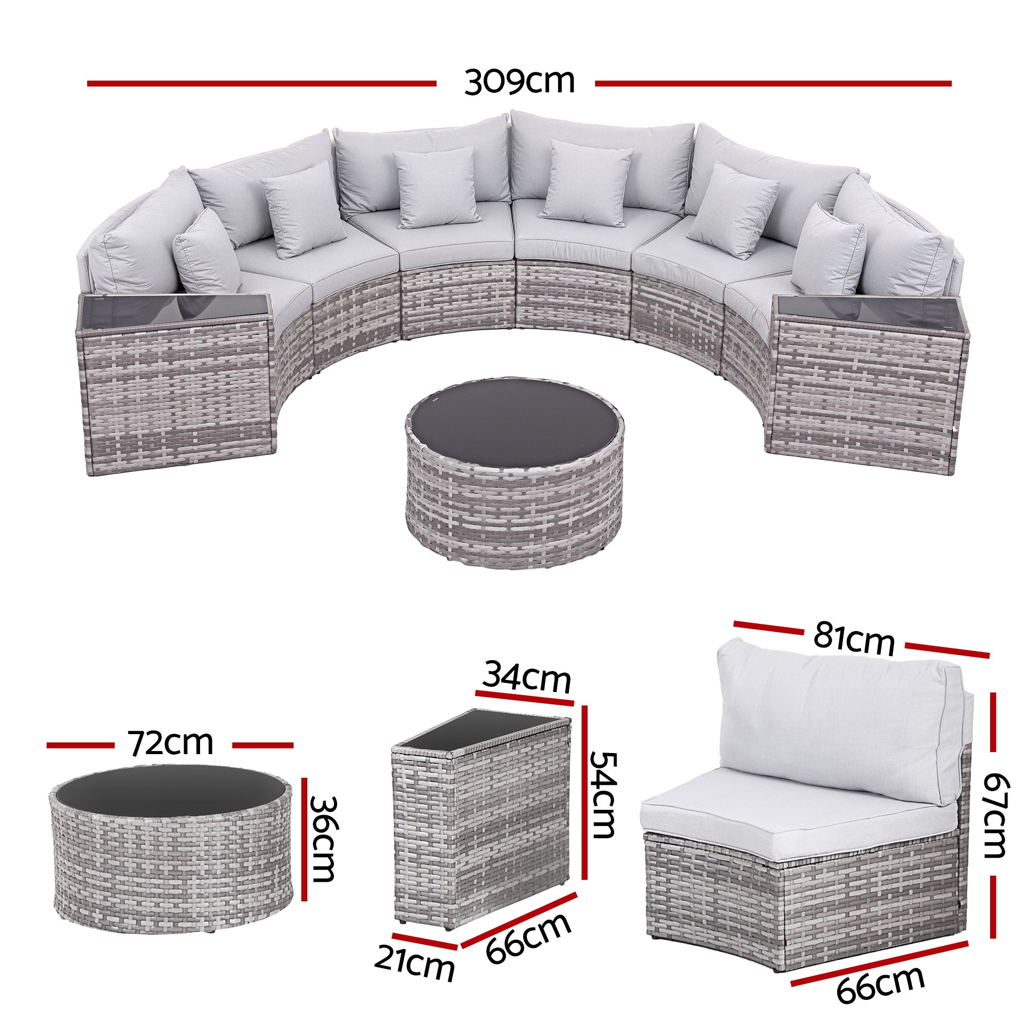 Gardeon 6 Seater Outdoor Sofa Set 9PCS Table Chair Set Garden Rattan Patio Furniture - Homecoze