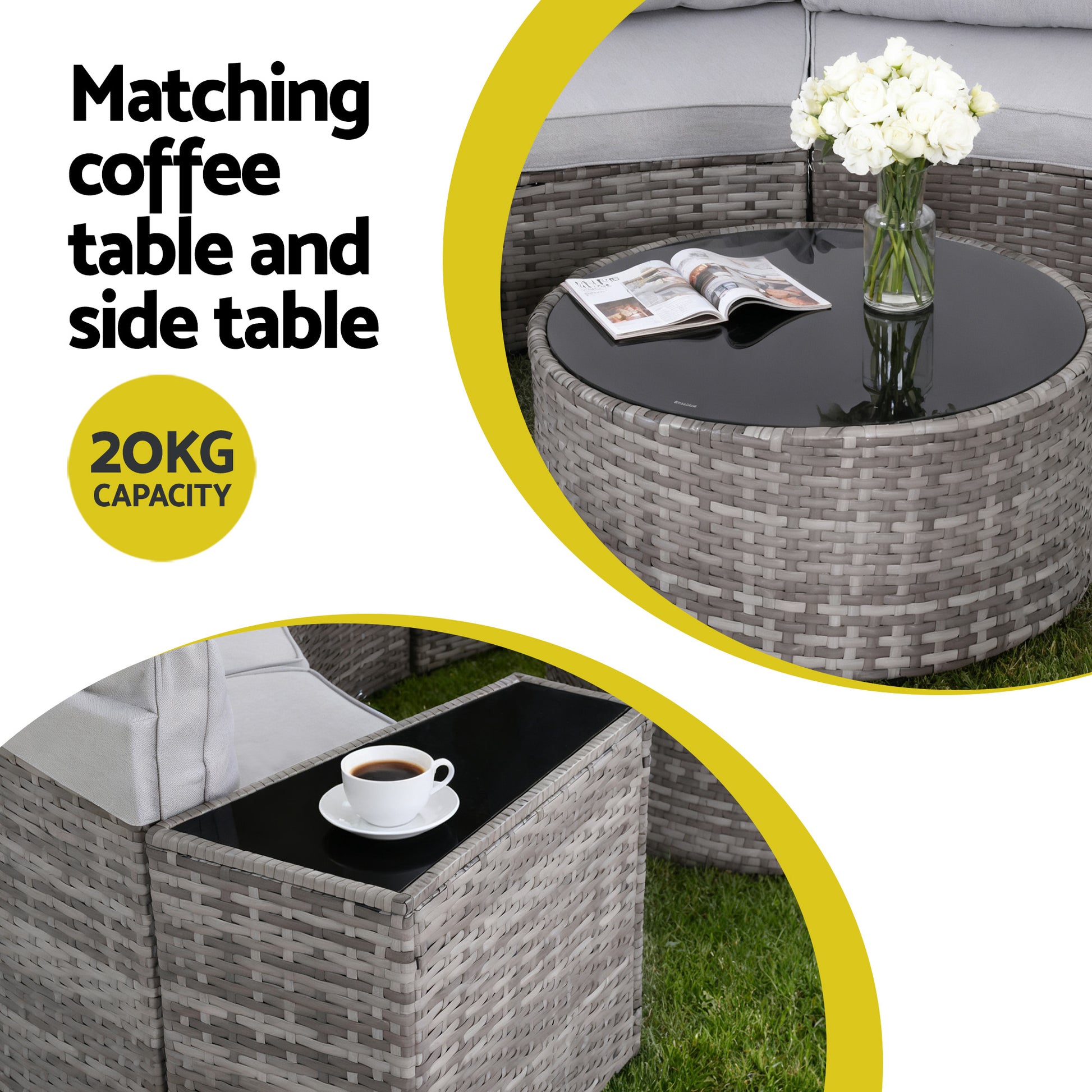 Gardeon 6 Seater Outdoor Sofa Set 9PCS Table Chair Set Garden Rattan Patio Furniture - Homecoze