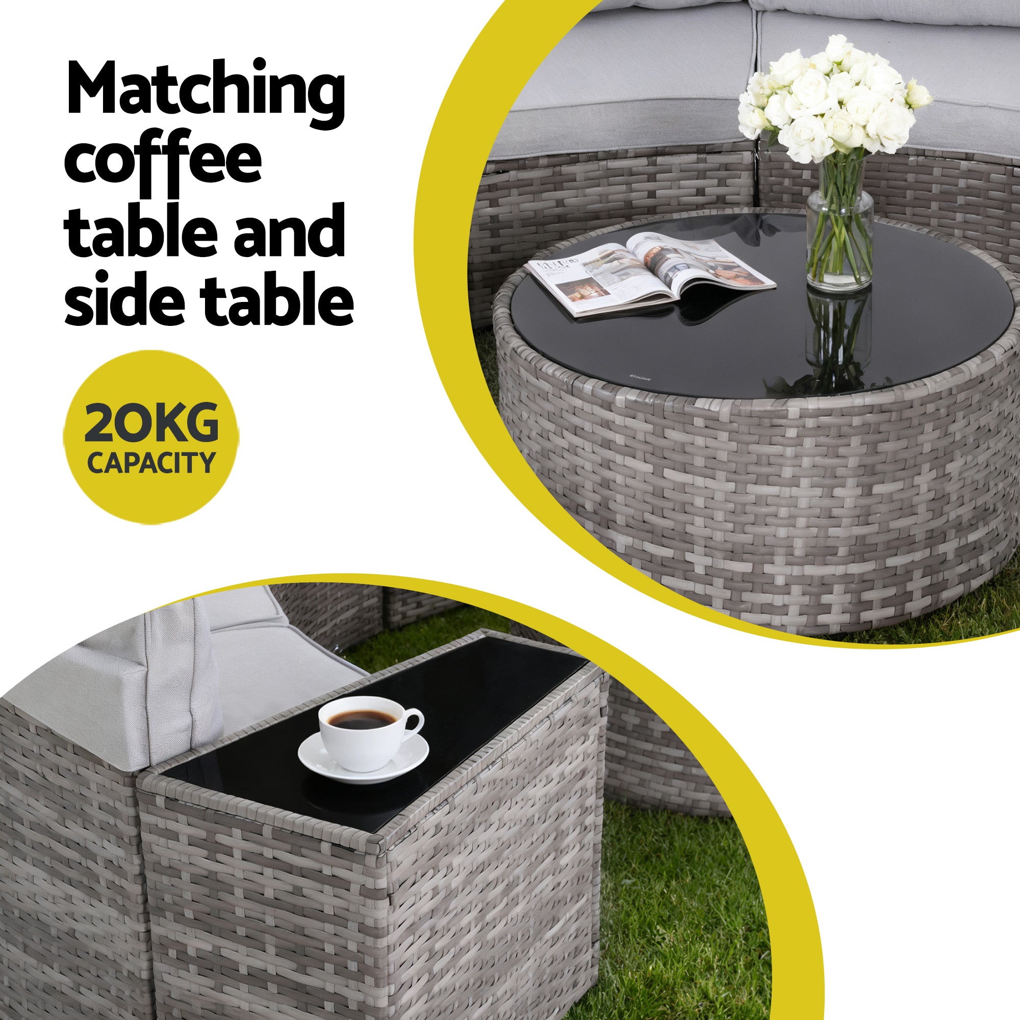 Gardeon 6 Seater Outdoor Sofa Set 9PCS Table Chair Set Garden Rattan Patio Furniture - Homecoze