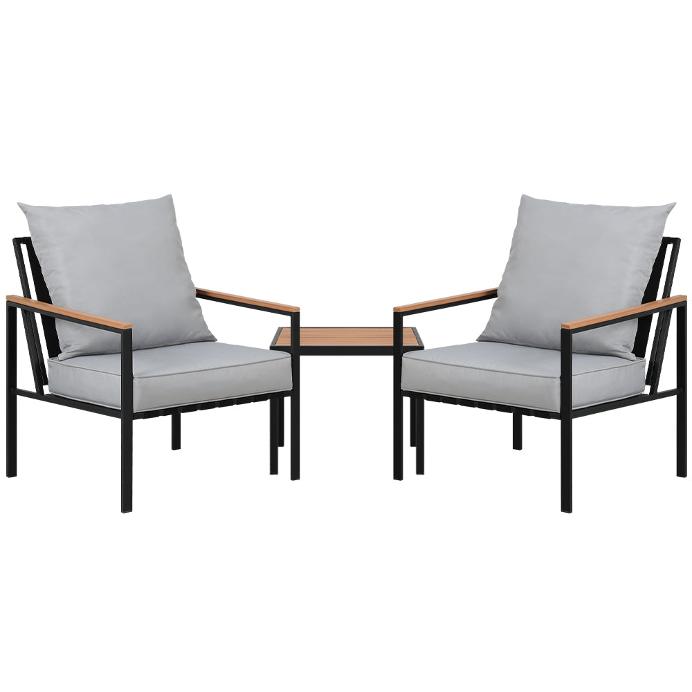 2-Seater Outdoor Bistro Lounge Chair Set - Black & Grey