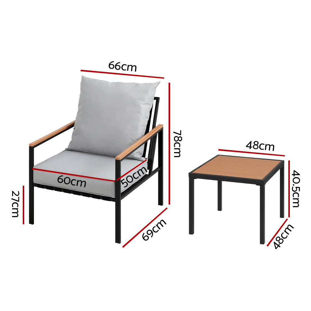 2-Seater Outdoor Bistro Lounge Chair Set - Black & Grey - Homecoze