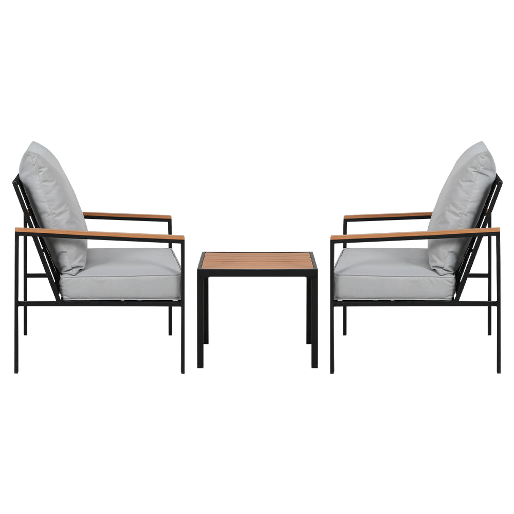 2-Seater Outdoor Bistro Lounge Chair Set - Black & Grey - Homecoze