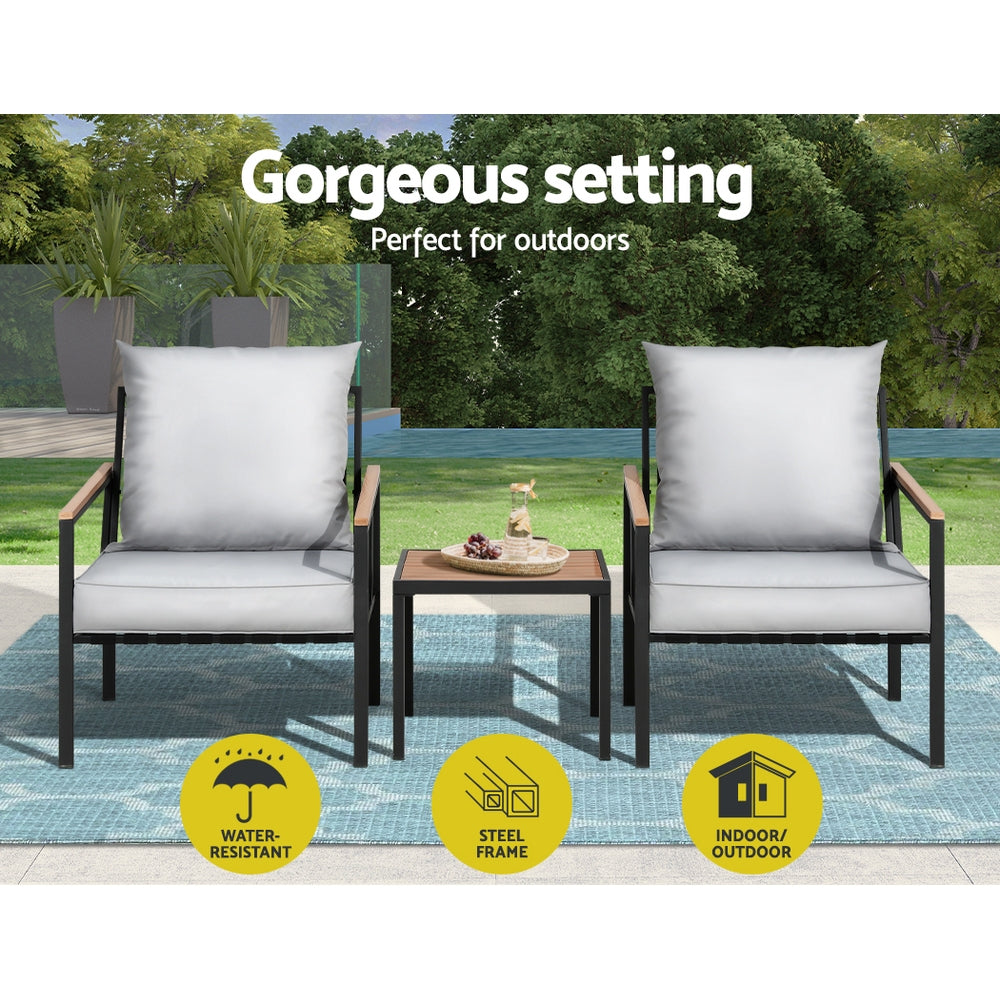2-Seater Outdoor Bistro Lounge Chair Set - Black & Grey - Homecoze