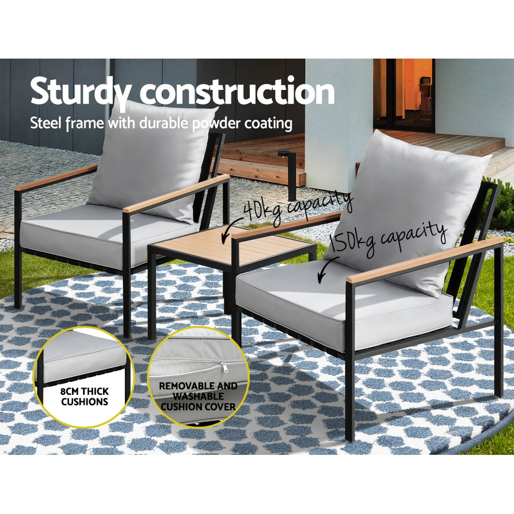 2-Seater Outdoor Bistro Lounge Chair Set - Black & Grey - Homecoze
