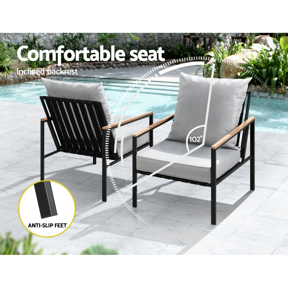 2-Seater Outdoor Bistro Lounge Chair Set - Black & Grey - Homecoze