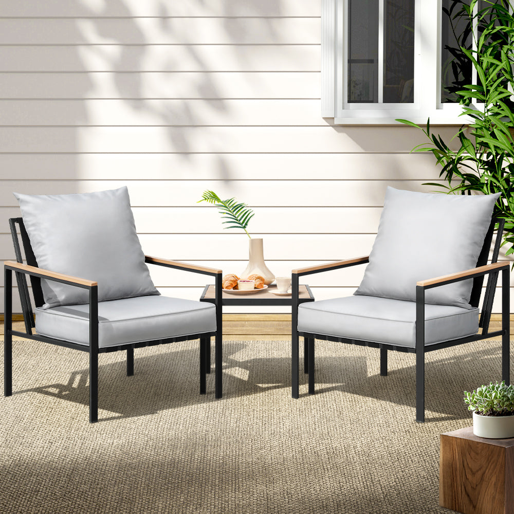 2-Seater Outdoor Bistro Lounge Chair Set - Black & Grey - Homecoze