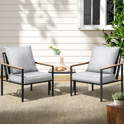 2-Seater Outdoor Bistro Lounge Chair Set - Black & Grey - Homecoze