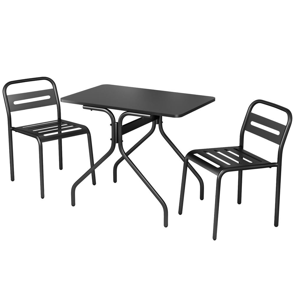 3PC Steel Outdoor Bistro Table & Chair Set - Black