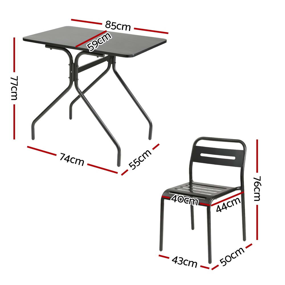 3PC Steel Outdoor Bistro Table & Chair Set - Black - Homecoze