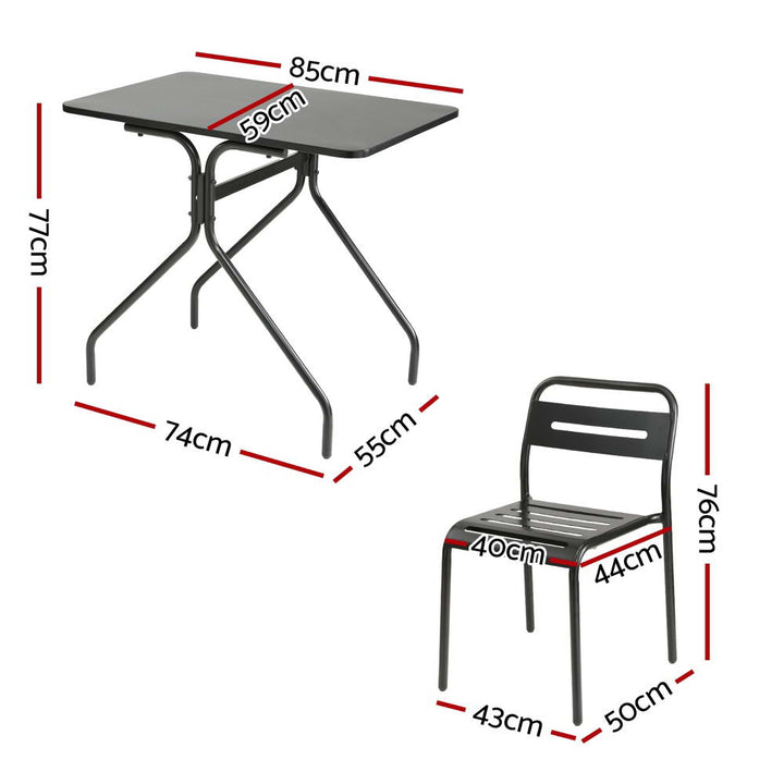 3PC Steel Outdoor Bistro Table & Chair Set - Black