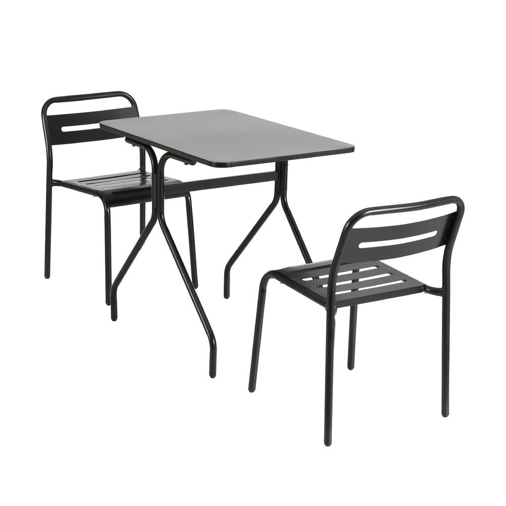 3PC Steel Outdoor Bistro Table & Chair Set - Black - Homecoze
