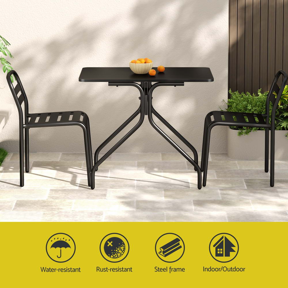 3PC Steel Outdoor Bistro Table & Chair Set - Black