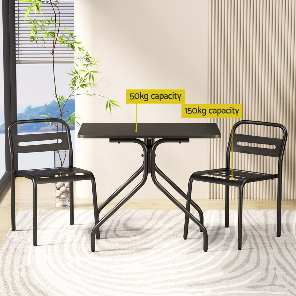 3PC Steel Outdoor Bistro Table & Chair Set - Black