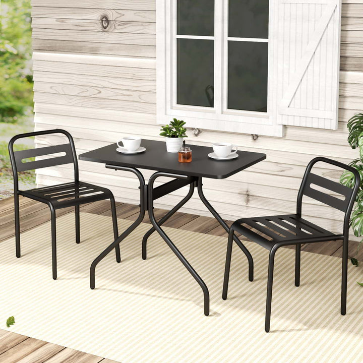 3PC Steel Outdoor Bistro Table & Chair Set - Black