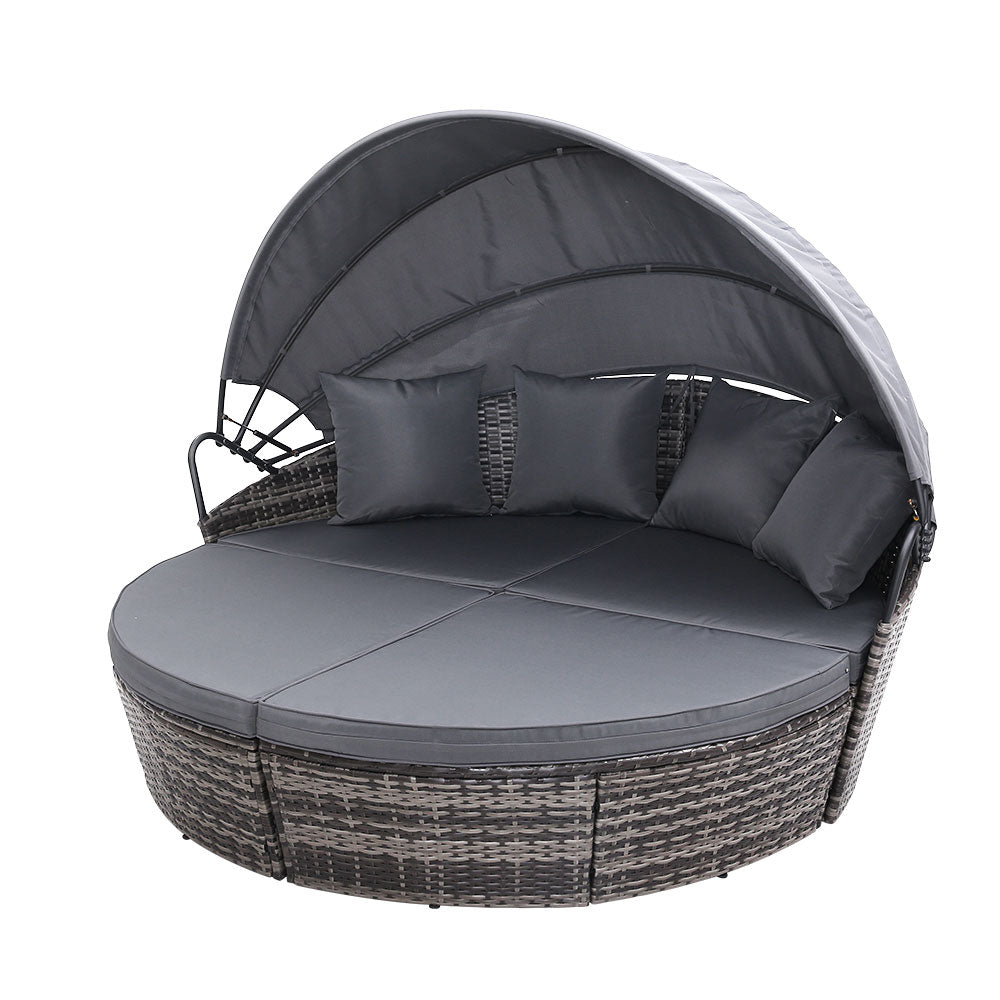 3PC Wicker Sun Lounge Daybed Sofa - Grey - Homecoze
