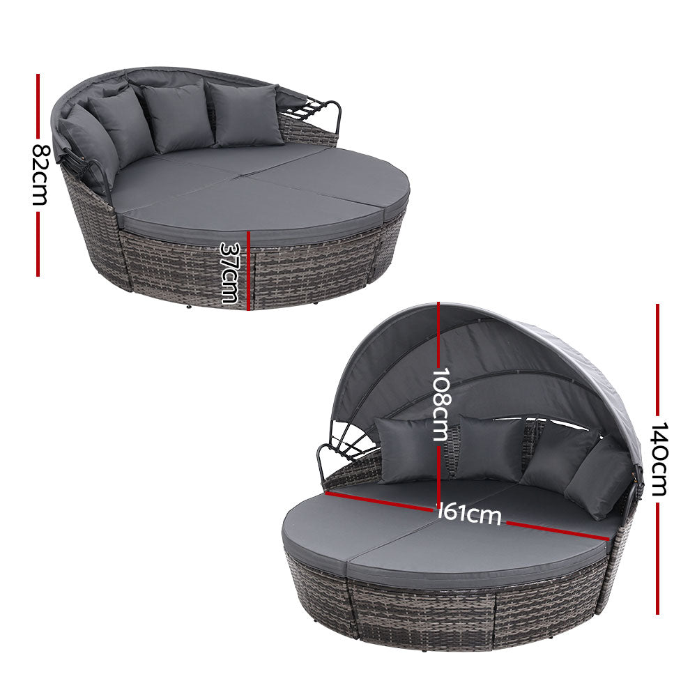 3PC Wicker Sun Lounge Daybed Sofa - Grey - Homecoze