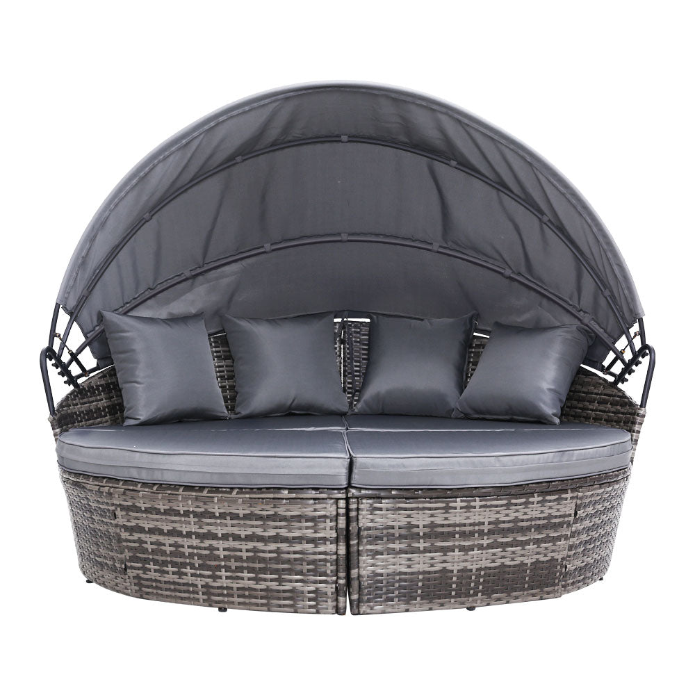 3PC Wicker Sun Lounge Daybed Sofa - Grey - Homecoze