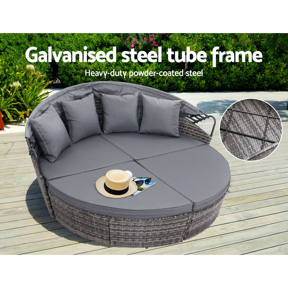 3PC Wicker Sun Lounge Daybed Sofa - Grey - Homecoze