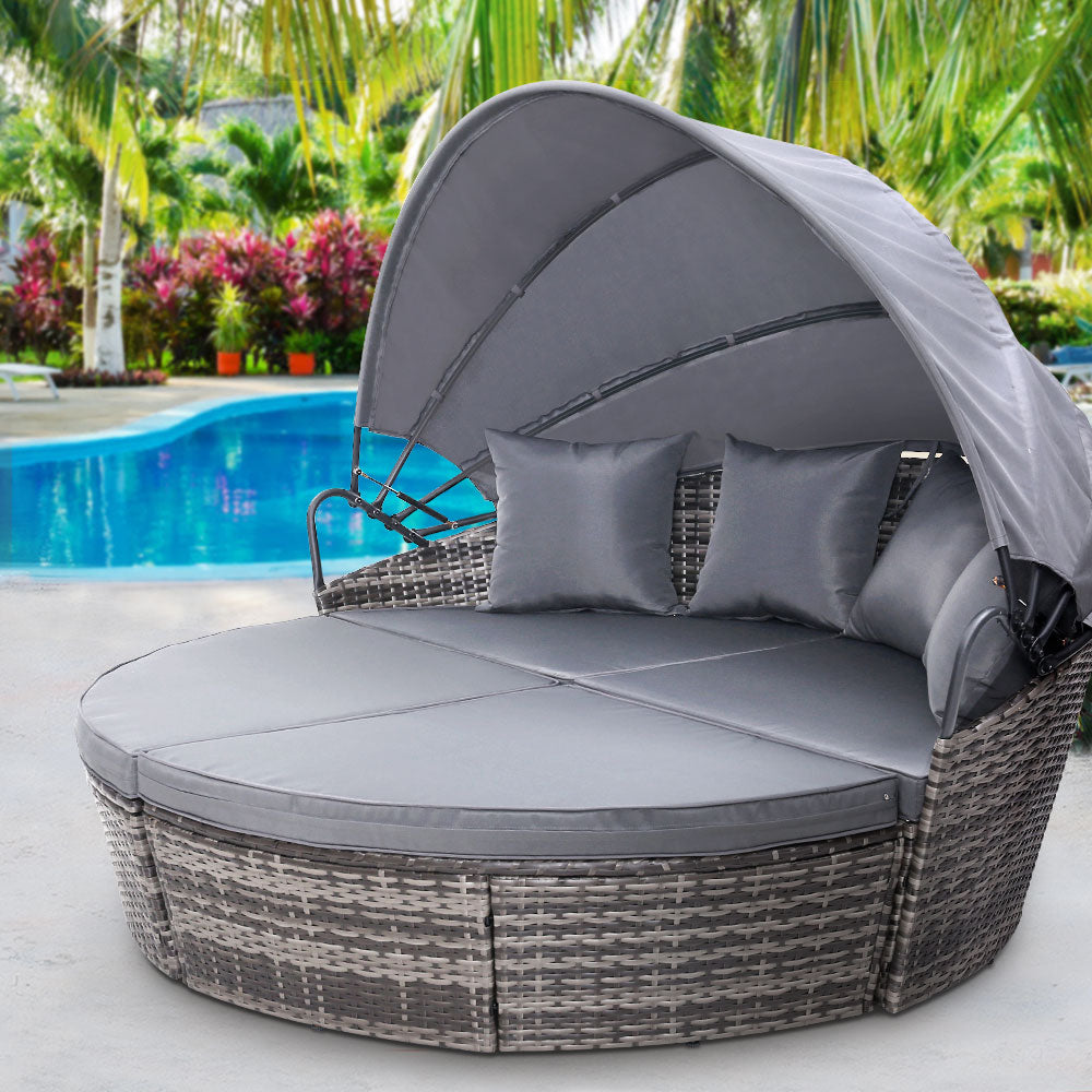 3PC Wicker Sun Lounge Daybed Sofa - Grey - Homecoze
