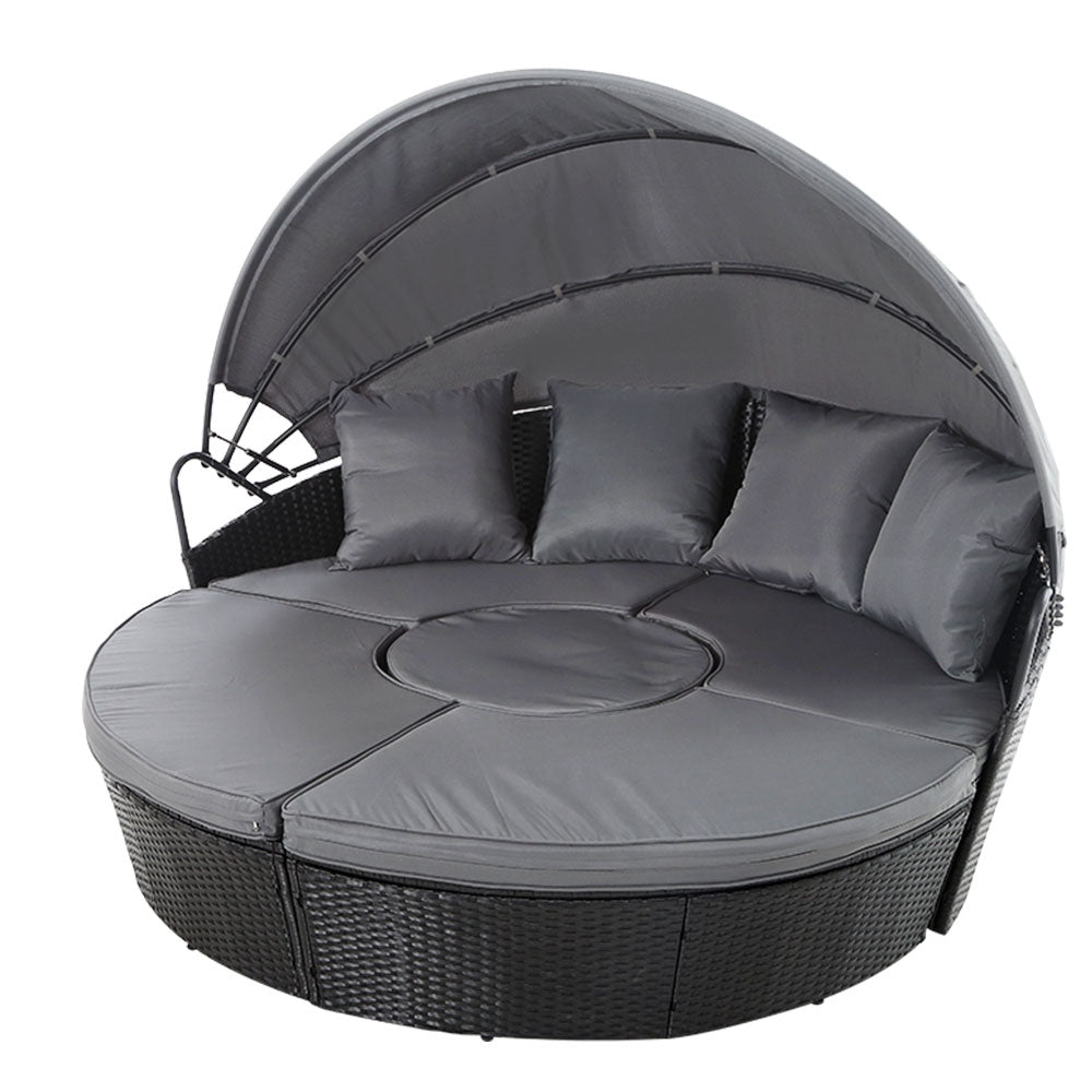 4PC Wicker Sun Lounge Daybed Sofa - Black & Grey - Homecoze