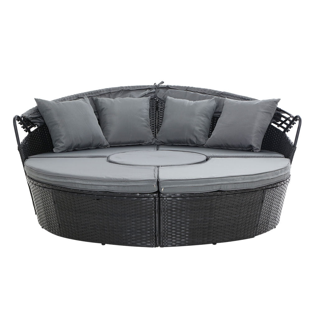 4PC Wicker Sun Lounge Daybed Sofa - Black & Grey - Homecoze