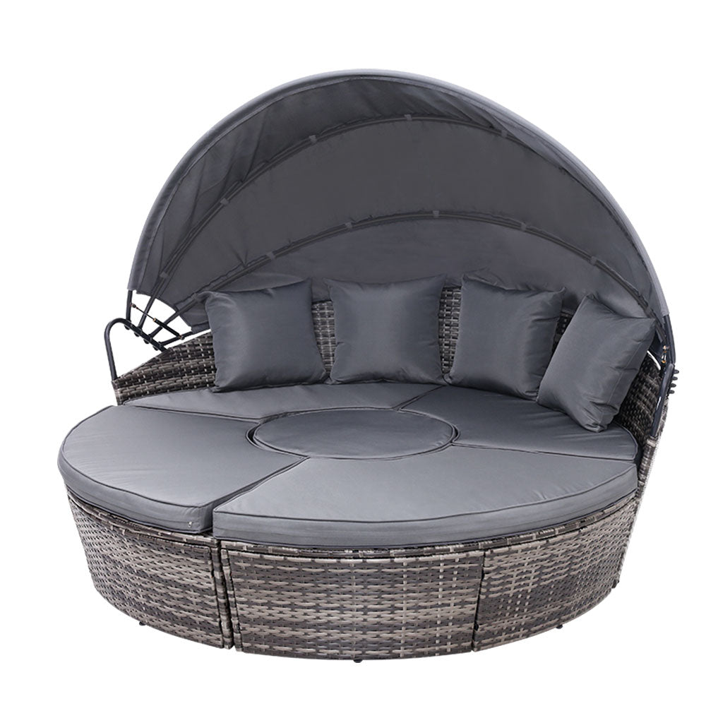 4PC Wicker Sun Lounge Daybed Sofa - Grey - Homecoze