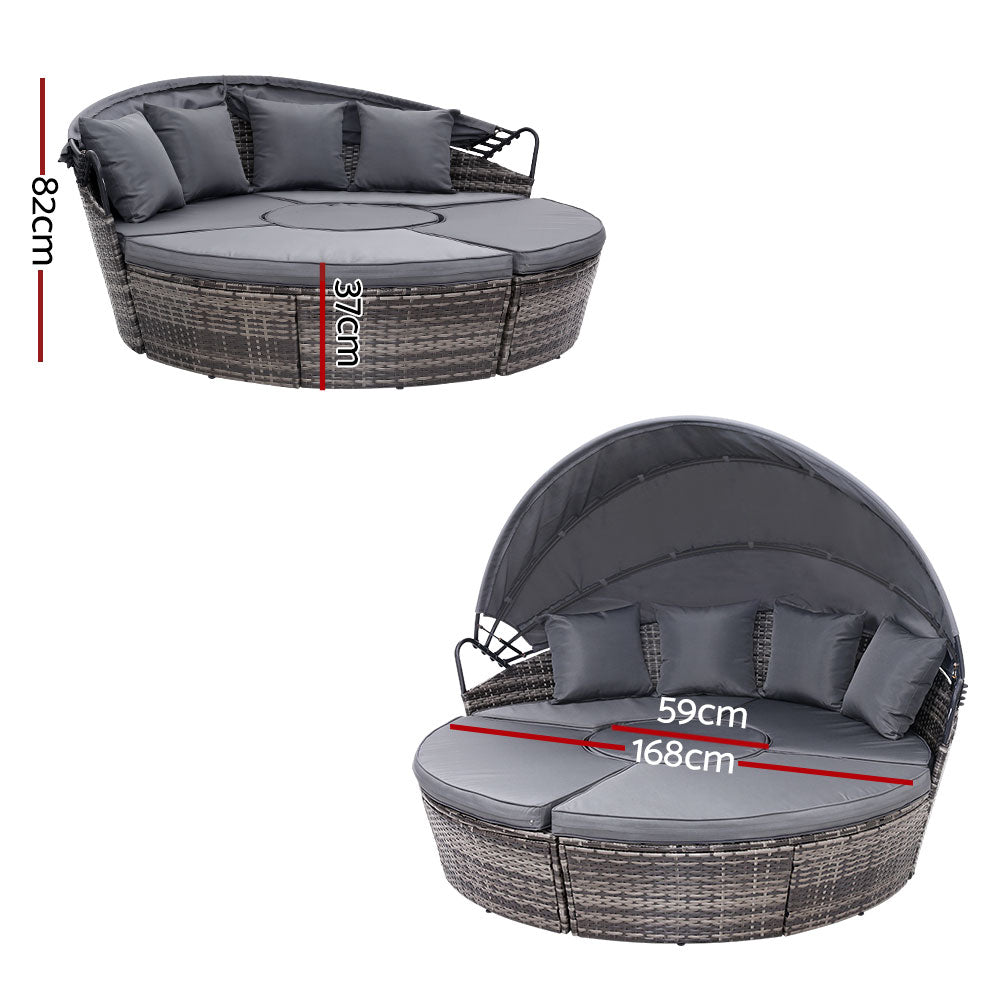 4PC Wicker Sun Lounge Daybed Sofa - Grey - Homecoze