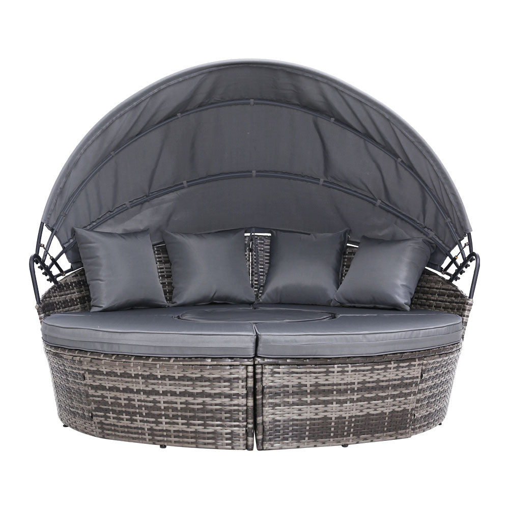 4PC Wicker Sun Lounge Daybed Sofa - Grey - Homecoze