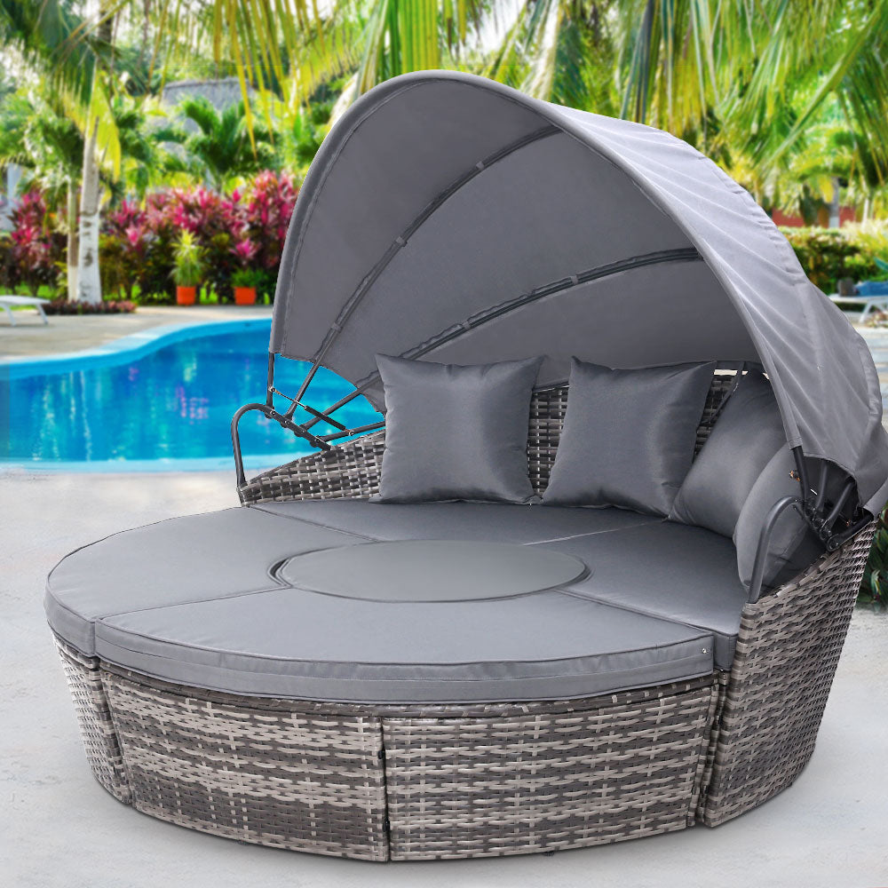 4PC Wicker Sun Lounge Daybed Sofa - Grey - Homecoze