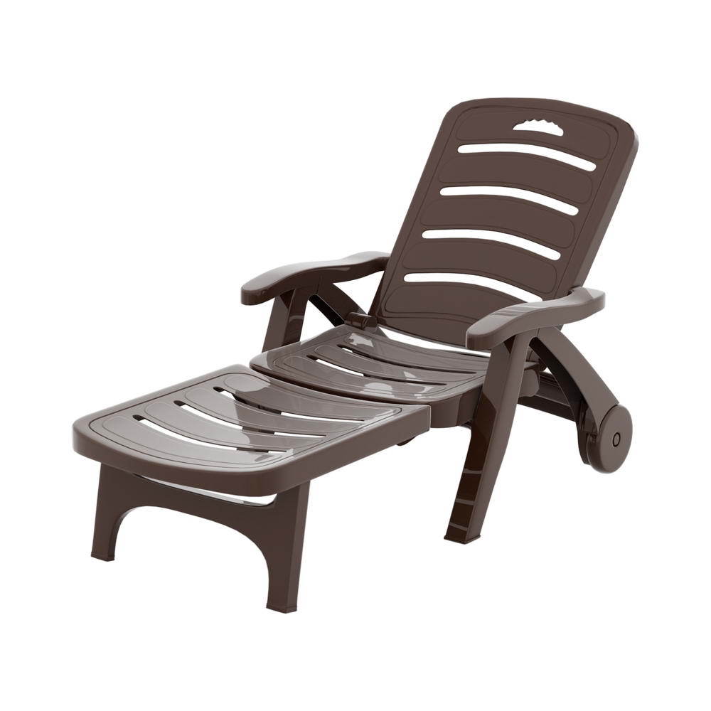 Outdoor Folding Sun Lounger with Wheels - Brown - Homecoze