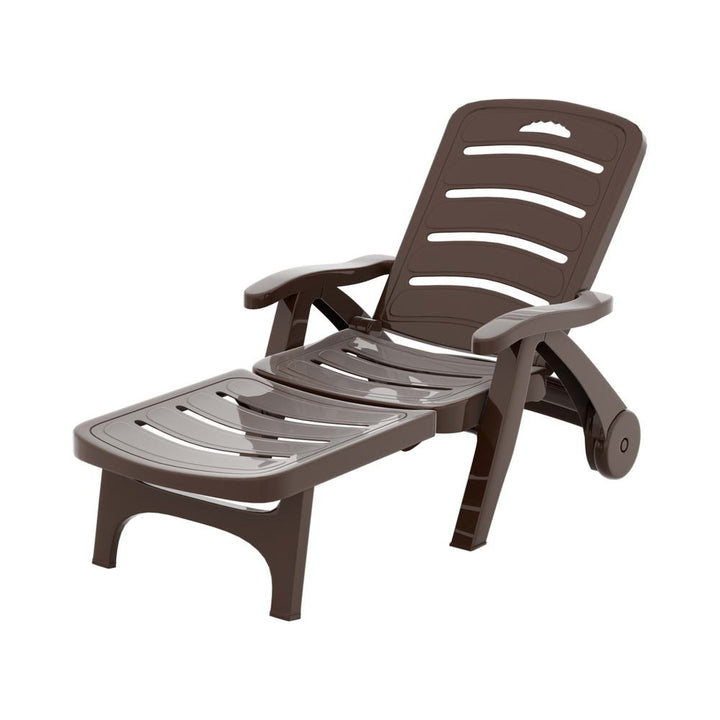 Outdoor Folding Sun Lounger with Wheels - Brown