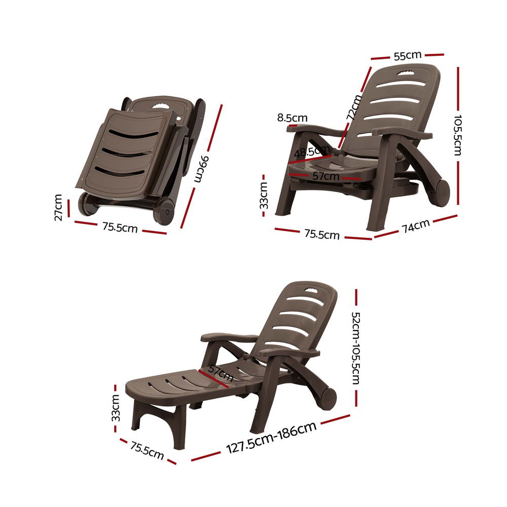 Outdoor Folding Sun Lounger with Wheels - Brown - Homecoze