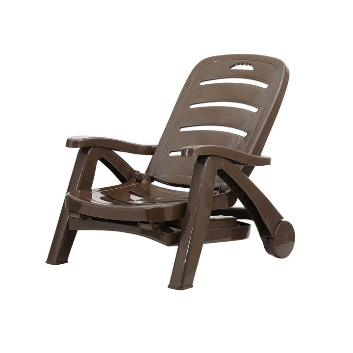 Outdoor Folding Sun Lounger with Wheels - Brown