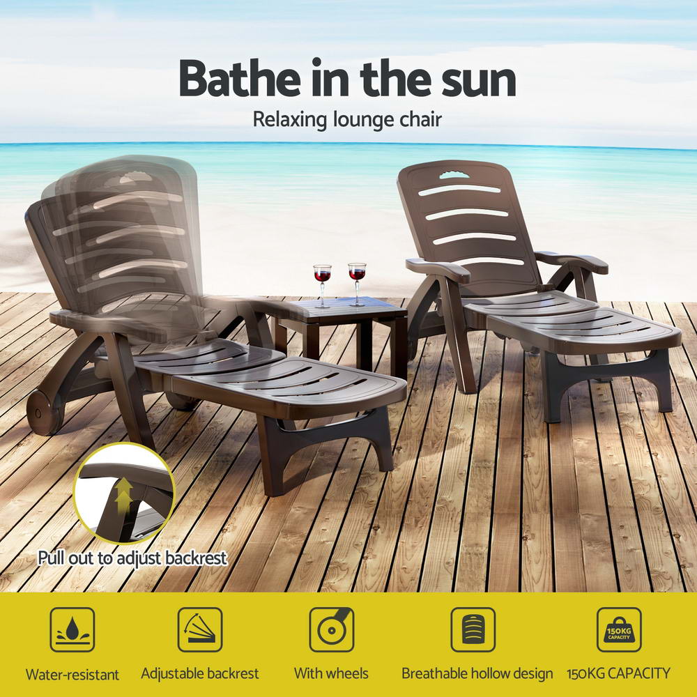 Outdoor Folding Sun Lounger with Wheels - Brown - Homecoze