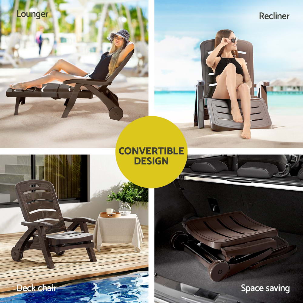 Outdoor Folding Sun Lounger with Wheels - Brown - Homecoze