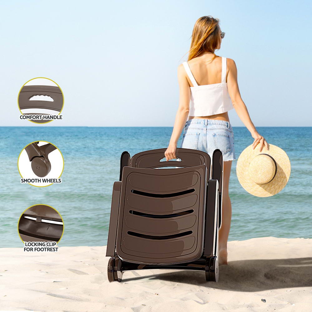 Outdoor Folding Sun Lounger with Wheels - Brown - Homecoze