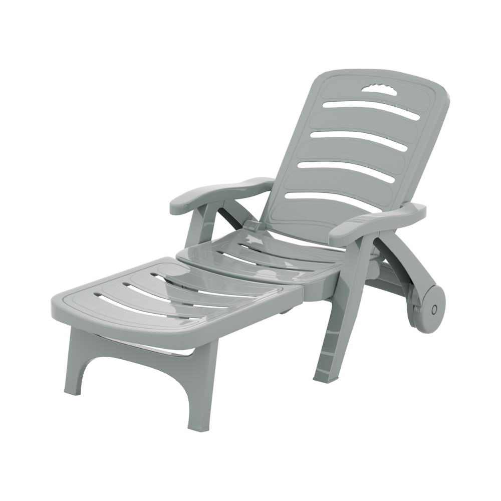 Outdoor Folding Sun Lounger with Wheels - Grey - Homecoze