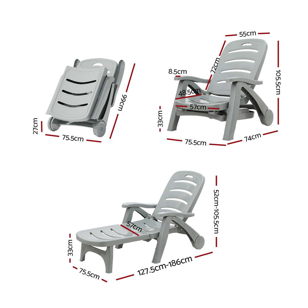 Outdoor Folding Sun Lounger with Wheels - Grey - Homecoze
