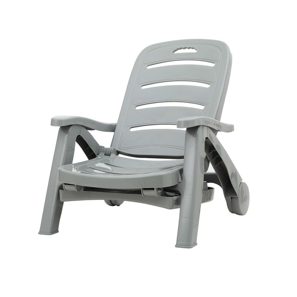 Outdoor Folding Sun Lounger with Wheels - Grey - Homecoze
